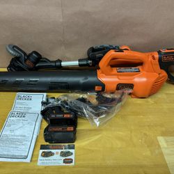 BLACK+DECKER 20V MAX 90MPH 320CFM Cordless Battery Powered Handheld Leaf Blower & 20V MAX Cordless Battery Powered 2-in-1 String Trimmer & Lawn Edger 