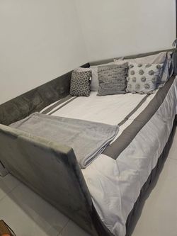 Full-Size Gray Velvet Daybed with Storage + Memory Foam Mattress – Sold Separately or together