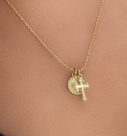 14k gold double pendant and necklace