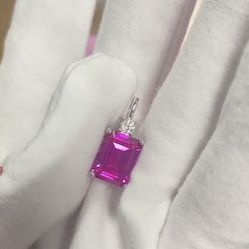 Silver Pink Sapphire (lab Created) 8x10 Pendant