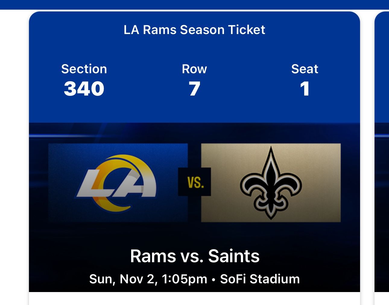 Rams vs Saints SUNDAY Nov 2 