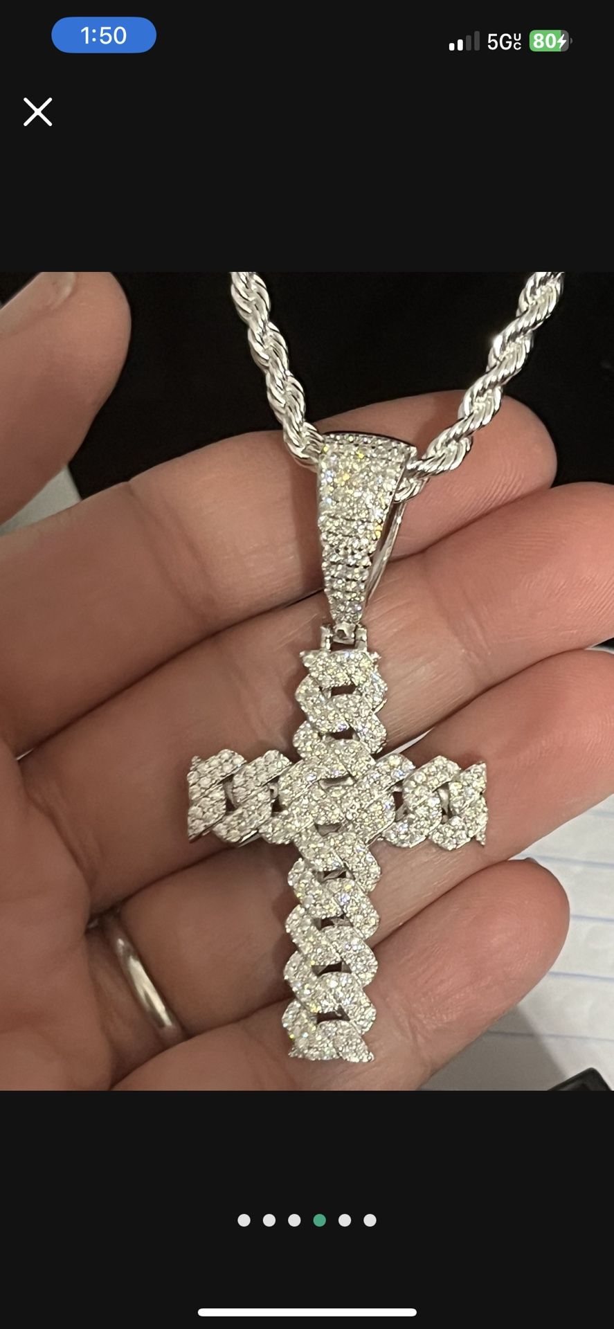 Lab Created Diamond Cross 925 Sterling Silver Pendant Necklace With Chain 24”