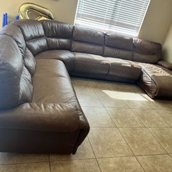 Brown leather large sectional Sofa
