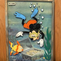 VINTAGE Walt Disney Productions Brytone Mickey Mouse Painting on Glass Bank RARE