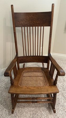 Antique Wood Rocking Chair with Cane Seat