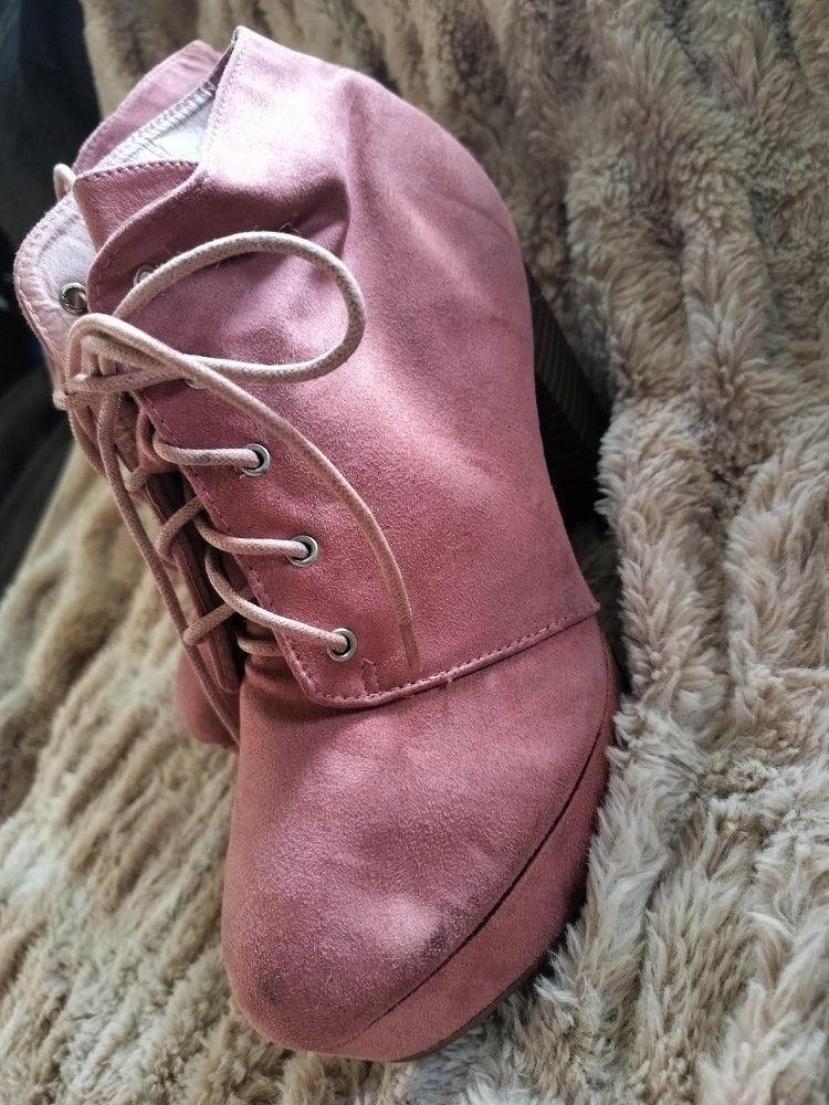 Pink Heel Boots 8 1/2 Used