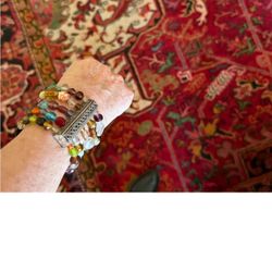  X2. Moroccan From Marrakesh Antique Glass Beaded Bangle Bracelet