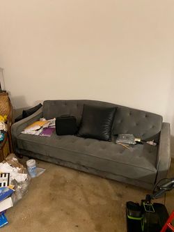 Gray Tufted Velvet Sofa