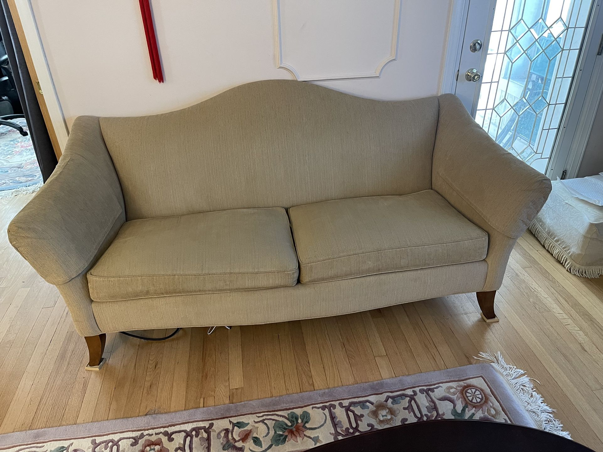 Thomasville Classic Queen Anne Camelback Sofa Golden Brown Fabric