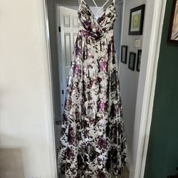 Floral, Metallic Formal Dress 