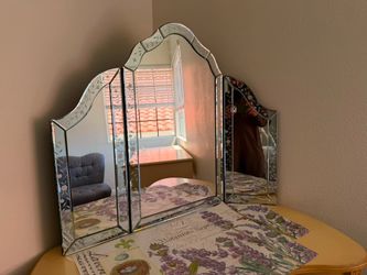 Anthropologie Etched Glass Tri-Fold Vanity Mirror- Move out sale!!