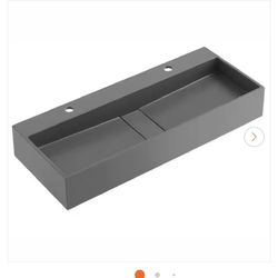 47 in. Wall Mount or Countertop Bathroom Hidden Drain Sink with Double Faucet Holes in Matte Gray $160