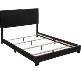 Queen Upholstered Panel Bed Frame + Headboard (Black)