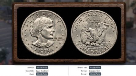 1979 Susan B. Anthony SBA Dollar Coin - Circulated Condition (Both Sides Pictured)