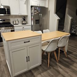 " Kitchen Island with Extendable Dining Table and 4 Chairs