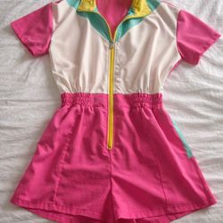 Retro Color Block Short Sleeve Romper