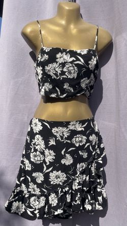 Free People Ive Got A Feeling Floral Two Piece Matching Set Crop Top Skirt Small