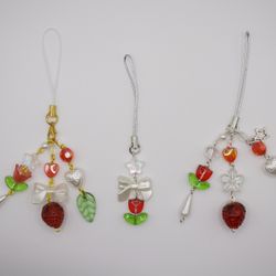 Strawberry And Flower Phone Charms 