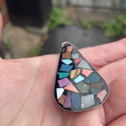 Vintage Israel Sterling Silver Abalone Necklace Pendant 925