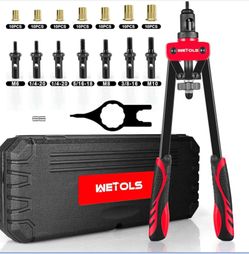 WETOLS Rivet Nut Tool Kit, 14-Inch Rivnut Tool With 7 Metric And SAE Mandrels, Professional Hand Riveter With 70Pcs Rivnuts Assortment Kit, Manual Riv
