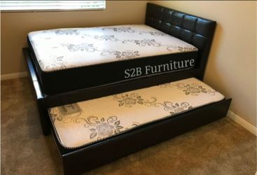 Full Twin Expresso Trundle Bed with Orthopedic Mattress Included