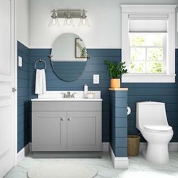 Without top Project Source Dover 36-in Light Gray Single Sink Bathroom Vanity