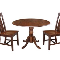 IC International Concepts Drop Leaf Table And Chairs, Dining Height, Espresso