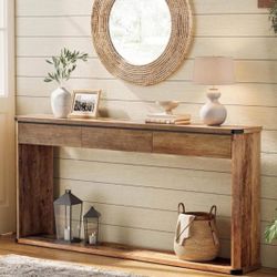 Console Table, 63 Inches Sofa Table, Narrow Entryway Table, Entry Table with 3 Drawers, Bottom Shelf, Metal Corners, for Living Room, Bedr