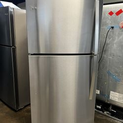 WHIRLPOOL APARTMENT SIZE TOP FREEZER REFRIGERATOR STAINLESS STEEL 