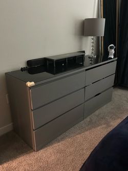 Dresser dark gray with reflective glass top