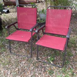 2 Metal Upholstered Outdoor Short Beach Pool Chairs Folding 