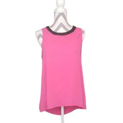 Bellatrix Medium Oversized Hot Neon Pink Faux Leather High Low Tunic Cowl Open Back Tank Top Women’s 