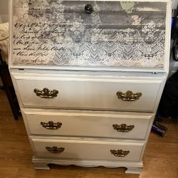 Secretary Desk With Drawers And LED remote Control Multi Color Light Bar Shabby Farmhouse 