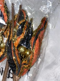 Glitter Decorative Floral Picks Orange Black Gold