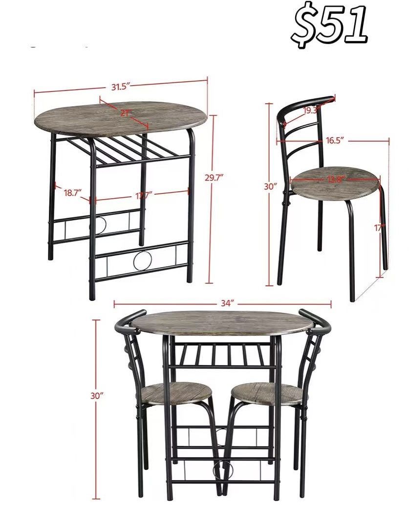 😀 Yaheetech 3 Piece Dining Table Set, Kitchen Table & Chair Sets for 2, Compact Bistro Table Set with Steel Legs, Built-in Wine Rack for Small Space
