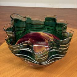 Signed Studio Art Ruffled Glass Bowl - Many More Items In Stock!