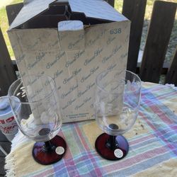 Princess House Red Footed Crystal Glasses