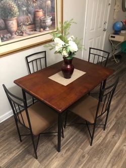 Dining table set with 4 fabric chairs