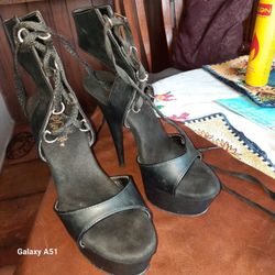 PLEASER LACE UP OPEN TOE PLATFORM HEELS