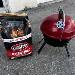 14in Red Portable Charcoal BBQ Camping Tailgate Travel Grill with 14lb Bag of Kingsford Charcoal!  