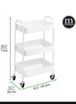 3-Tier Metal Storage Cart with Wheels — Organizer Cart for Bathroom, Kitchen, Laundry Room, Office, and Kids' Rooms — Heavy-Duty Cart with 4 Swivel Wh