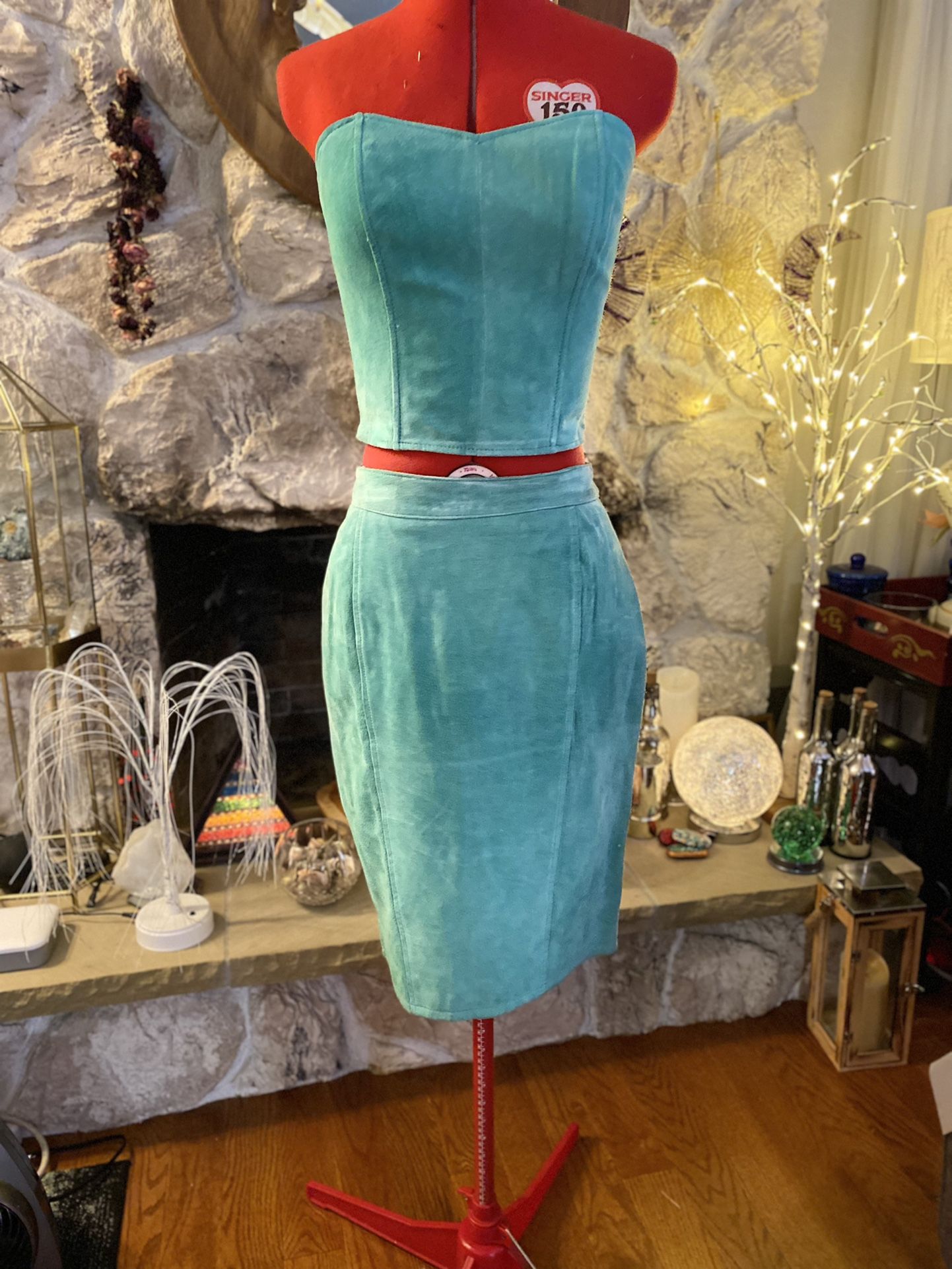 Vintage Leather Suede Skirt With Matching Corset