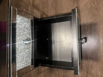 Mirrored Nightstand 1 Drawers Crushed Diamond