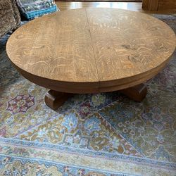 Antique Solid Oak Expandable Round Coffee Table 