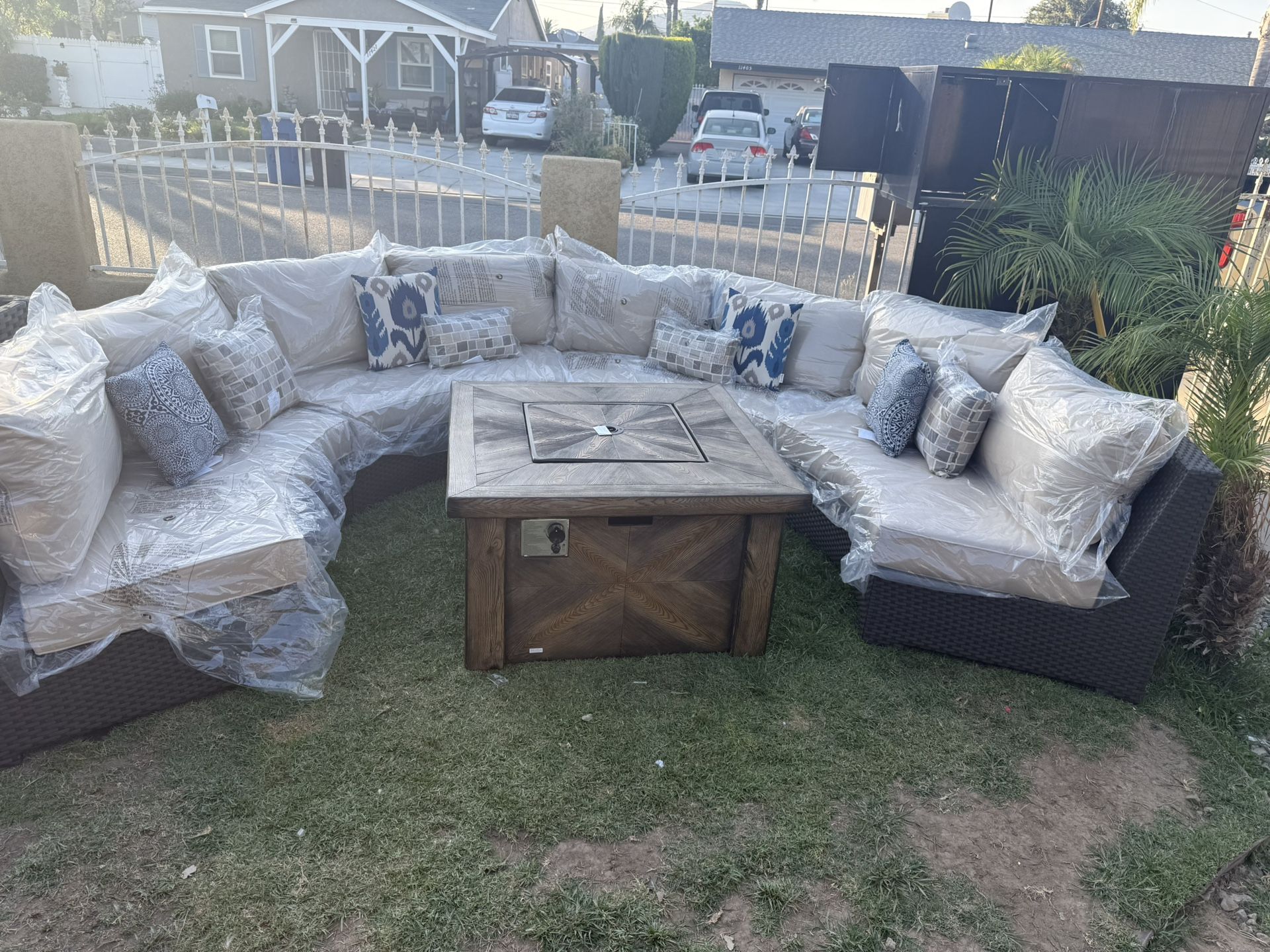 Brand New Patio Outdoor Furniture Set With Fire Pit Sunbrella Fabric