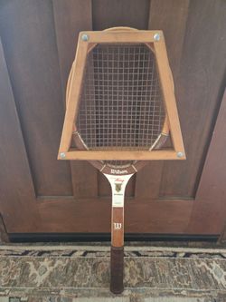 Vintage Wilson Billie Jean King Autograph Wood Tennis Racket with Press