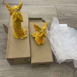 Set of 2 Angel Figurines – Yellow & Orange – With Box