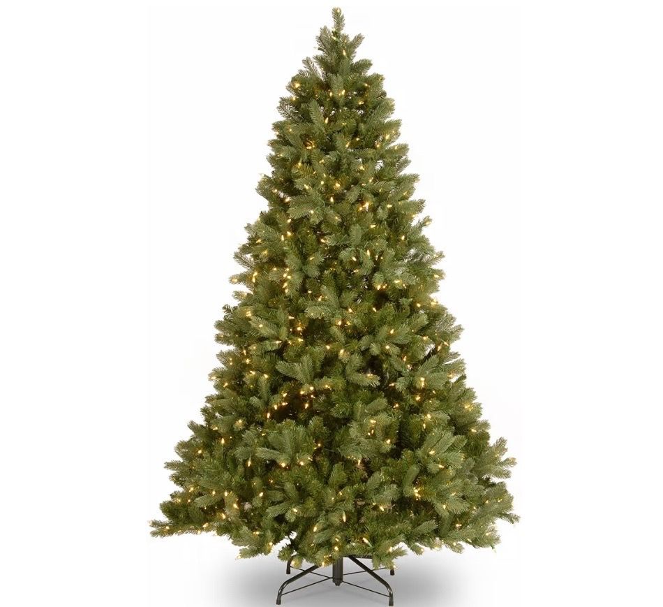 National Tree Company Pre-Lit 'Feel Real' Artificial Full Downswept Christmas Tree, Green, Douglas Fir, Dual Color LED Lights, 7.5 feet
