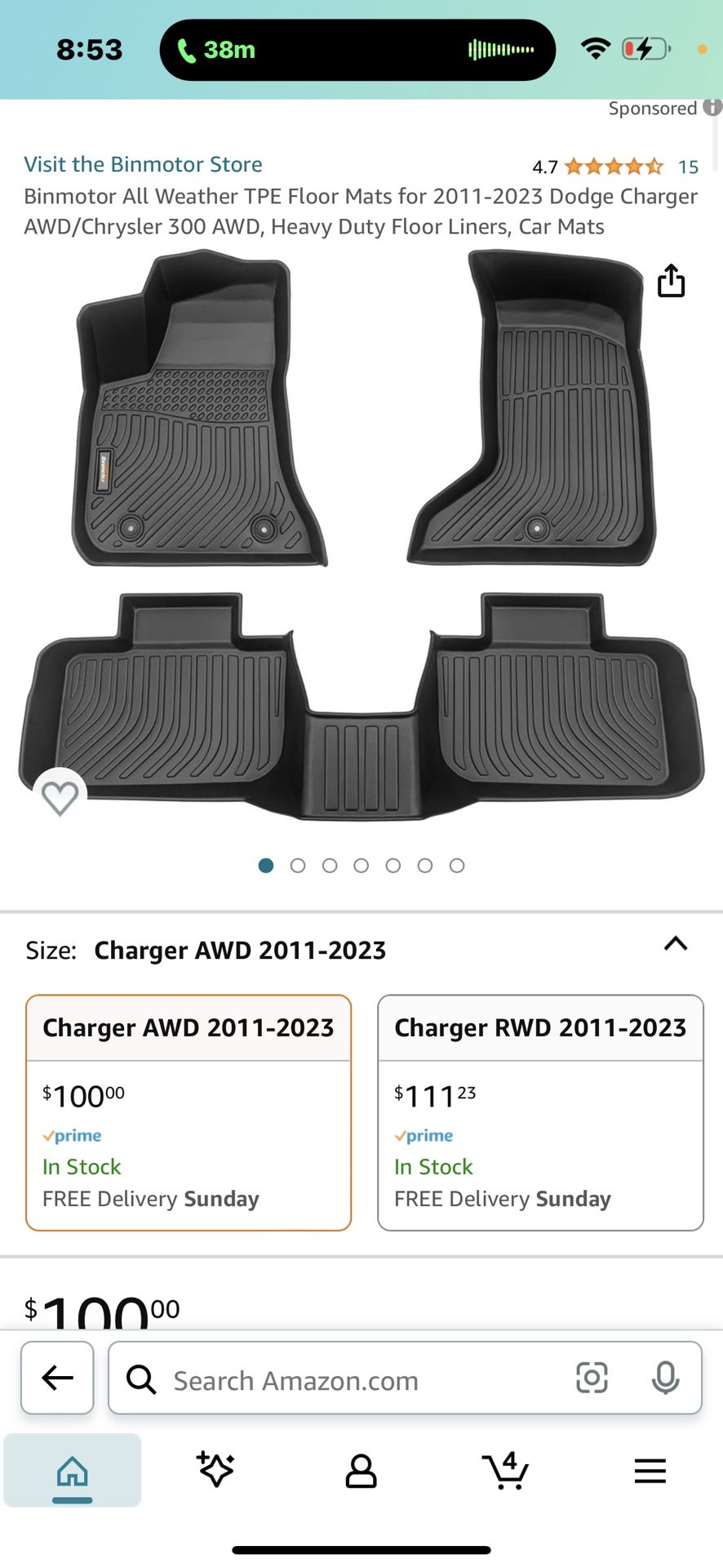 Binmotor All Weather TPE Floor Mats for 2011-2023 Dodge Charger AWD/Chrysler 300 AWD, Heavy Duty Floor Liners, Car Mats