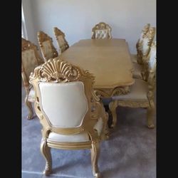 Gold Table With Chairs (8 Chairs) 